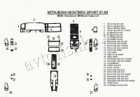 Декоративные накладки салона Mitsubishi Pajero Sport/Montero Sport 1998-2008 с Overhead, без Sunroof, 29 элементов.